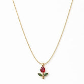 Elegant Tulip Red & Green Floral Pendant Necklace
