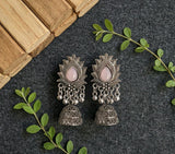 Oxidised Lotus Jhumka Earrings