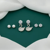 3-Pair Silver Swan Earrings Set