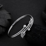 Silver Colour Leaf Open Cuff Bracelet