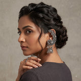 Ear Cuff Jhumka Earrings – Oxidised Peacock Design | Silver-Tone Heritage Collection
