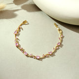 Gold-Tone Floral Gemstone Tulip Crystal Bracelet for Women