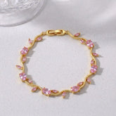 Gold-Tone Floral Gemstone Tulip Crystal Bracelet for Women