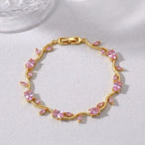 Gold-Tone Floral Gemstone Tulip Crystal Bracelet for Women