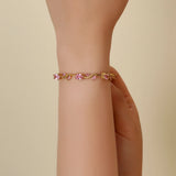 Gold-Tone Floral Gemstone Tulip Crystal Bracelet for Women