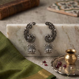 Ear Cuff Jhumka Earrings – Oxidised Peacock Design | Silver-Tone Heritage Collection