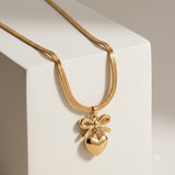 Elegant Bow & Heart Pendant Necklace