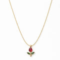 Elegant Tulip Red & Green Floral Pendant Necklace