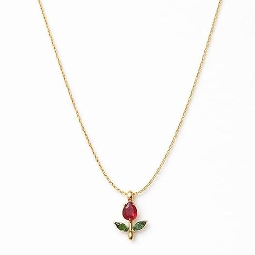 Elegant Tulip Red & Green Floral Pendant Necklace