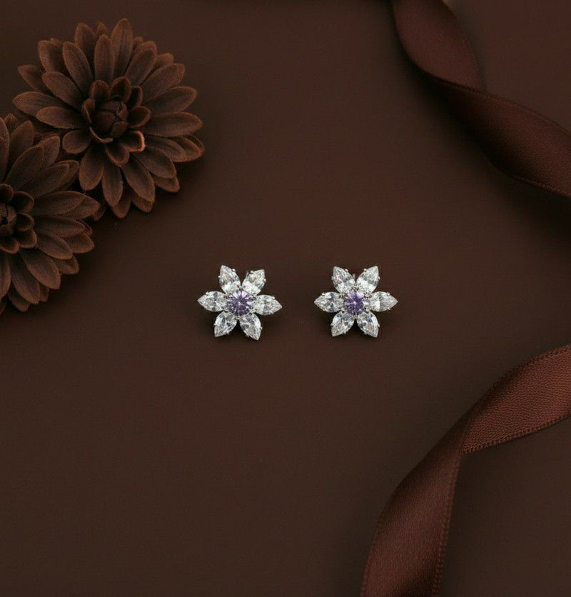 Elegant Purple Floral Crystal Stud Earrings