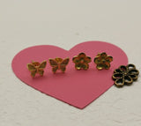 Gold Butterfly & Floral Stud Earrings Set