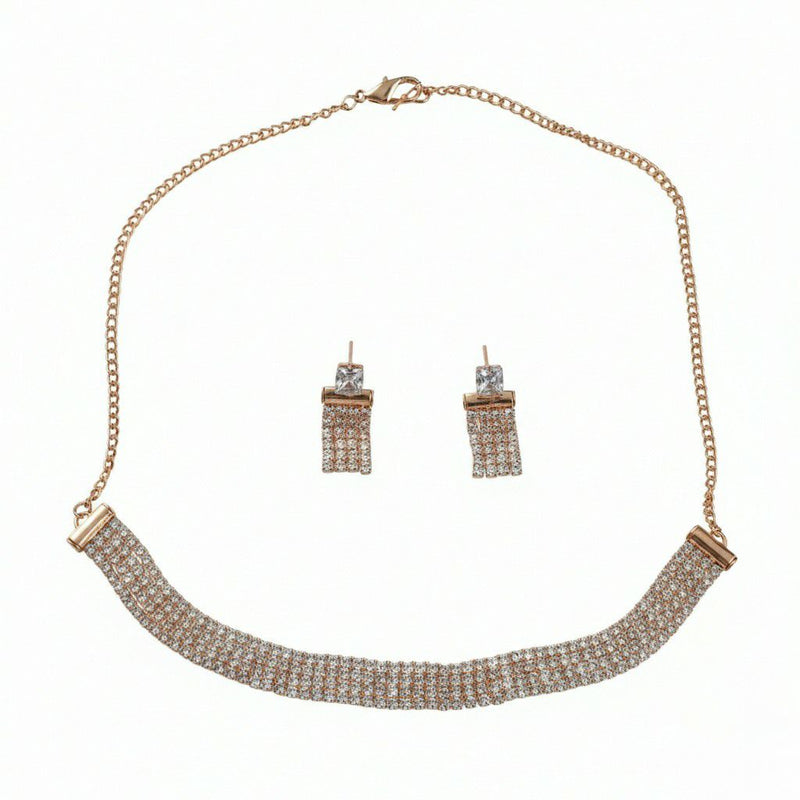 Luxury Rose Gold Crystal Choker Necklace Set