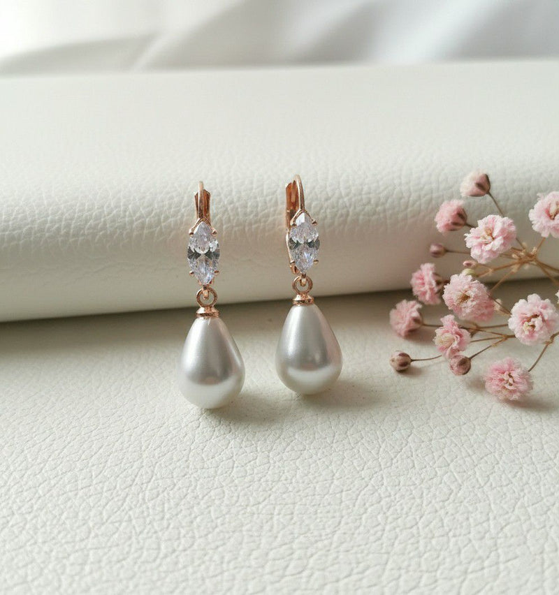 Rose Gold Pearl Drop Earrings