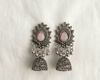 Oxidised Lotus Jhumka Earrings