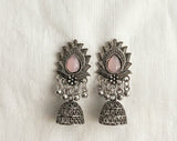 Oxidised Lotus Jhumka Earrings