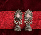 Oxidised Lotus Jhumka Earrings