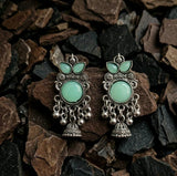 Oxidised Mint Green Stone Jhumka Earrings