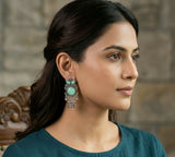 Oxidised Mint Green Stone Jhumka Earrings