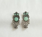 Oxidised Mint Green Stone Jhumka Earrings