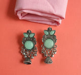 Oxidised Mint Green Stone Jhumka Earrings