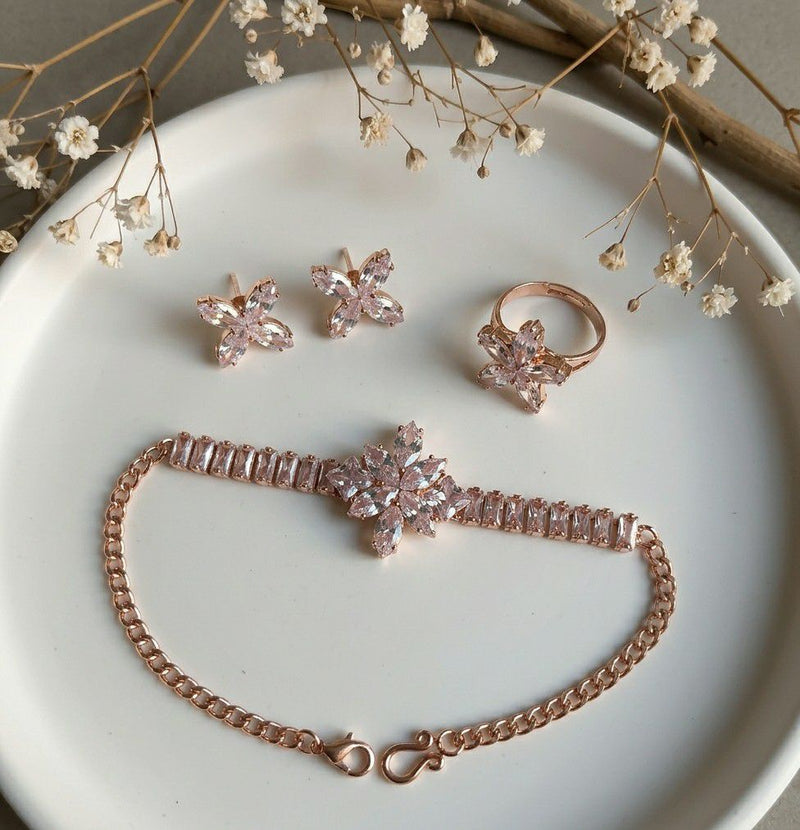 Rose Gold Blossom Crystal Jewelry Set