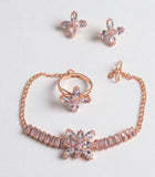 Rose Gold Floral Crystal Jewelry Set