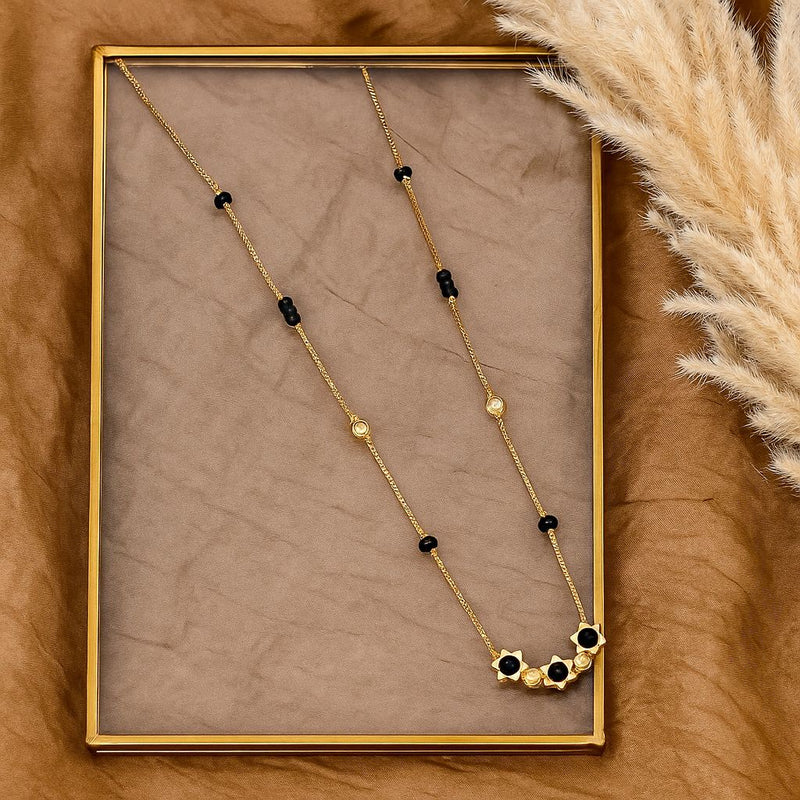 Minimal Floral Black Bead Mangalsutra