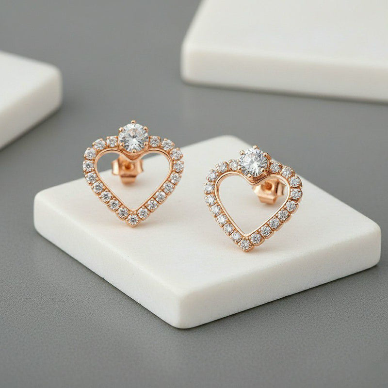 Rose Gold Heart Stud Earrings
