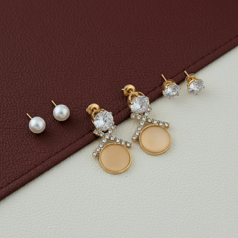 3-Pair Gold-Plated Stud Earrings Set