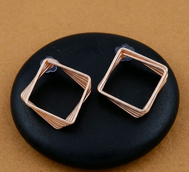 Rose Gold Geometric Square Earrings