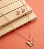 Butterfly Pendant Necklace & Stud Earrings Set