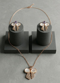 Elegant Pearl Bow Pendant Necklace & Stud Earrings Set