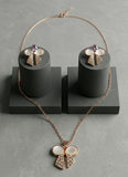 Elegant Pearl Bow Pendant Necklace & Stud Earrings Set