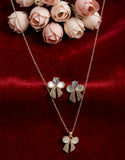 Elegant Pearl Bow Pendant Necklace & Stud Earrings Set