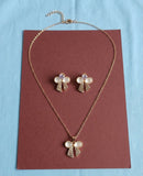 Elegant Pearl Bow Pendant Necklace & Stud Earrings Set