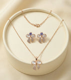 Elegant Pearl Bow Pendant Necklace & Stud Earrings Set