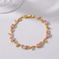 Gold-Tone Floral Gemstone Tulip Crystal Bracelet for Women
