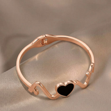 Elegant Rose Gold Black Heart & Wave Bracelet