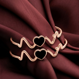 Elegant Rose Gold Black Heart & Wave Bracelet