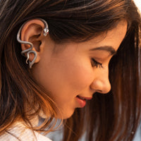 Oxidized Silver Snake Ear Cuff with Red Eye — No Piercing Required