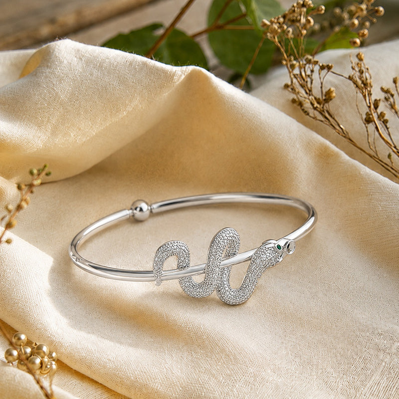 Silver Colour Snake Open Cuff Bracelet