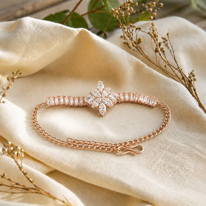 Rose Gold Floral Crystal Jewelry Set
