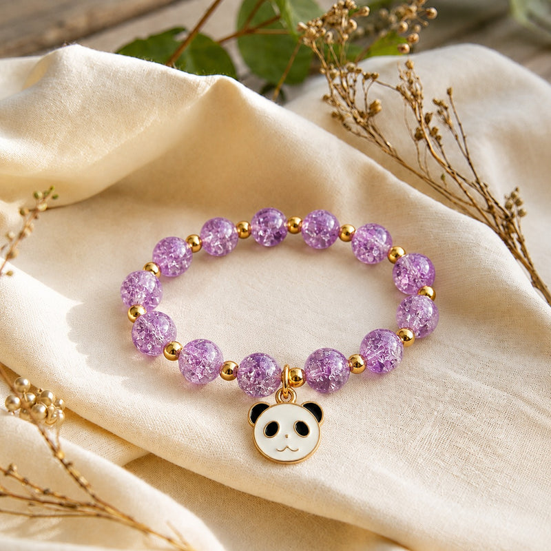 Cute Purple Panda Charm Beaded Bracelet