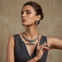 Heritage Floral Silver-Tone Statement Necklace