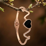 Elegant Rose Gold Black Heart & Wave Bracelet