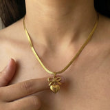 Elegant Bow & Heart Pendant Necklace